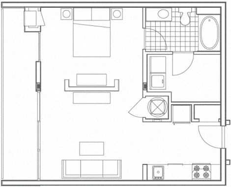 Floor plan for 1 bed, 1 bath, 720 sqft